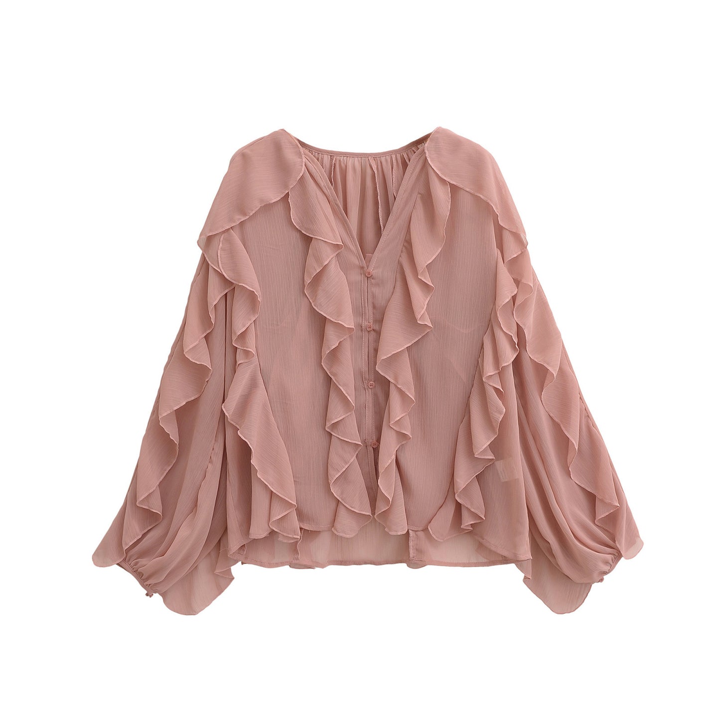 Women's Summer Fashion Laminated Ruffled Pleated Shirt Blouses