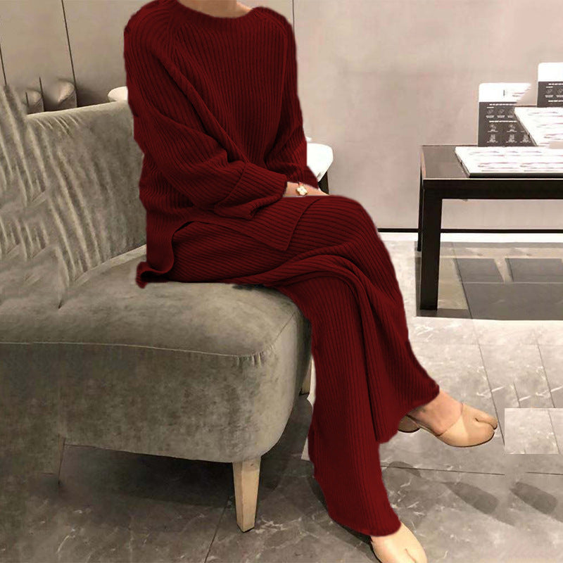 Women's Knitted Leisure Wear Solid Color Long Fashion Casual Suit
