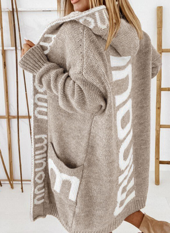Women's Innovative Long Hooded Letter Knitted Sweaters