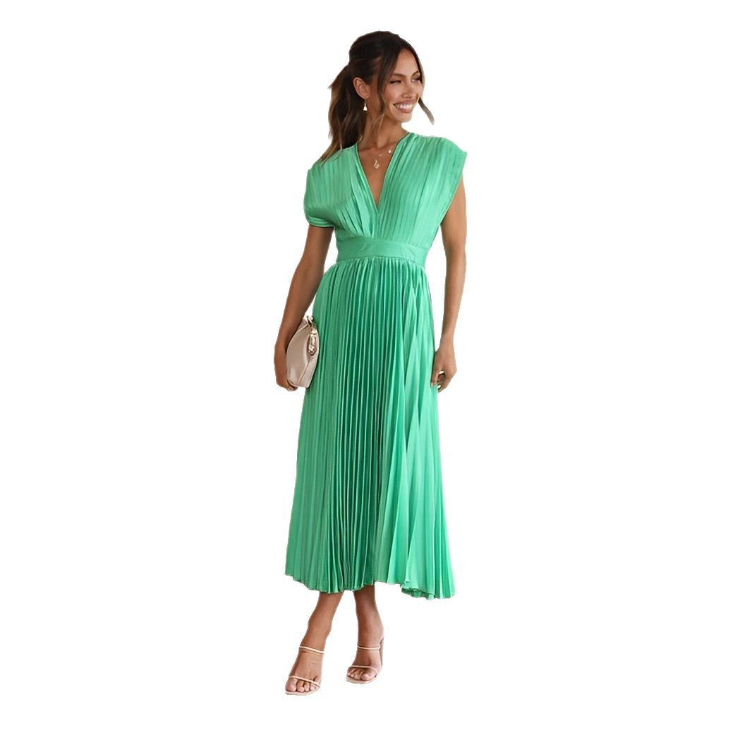 Elegant Women's Satin Pleated Invisible Zipper Dress