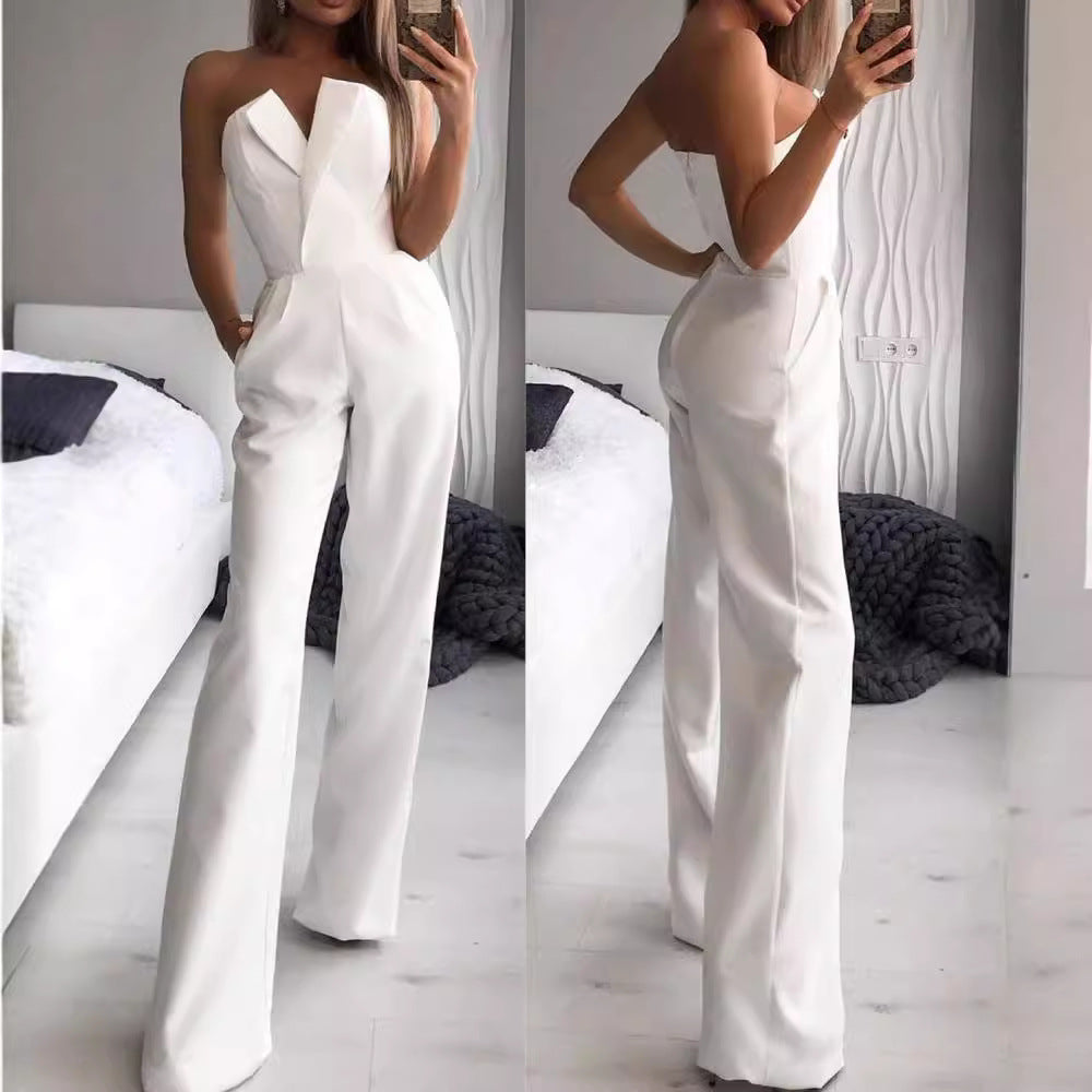 Chinese Long Style Slant Temperament Commute Jumpsuits