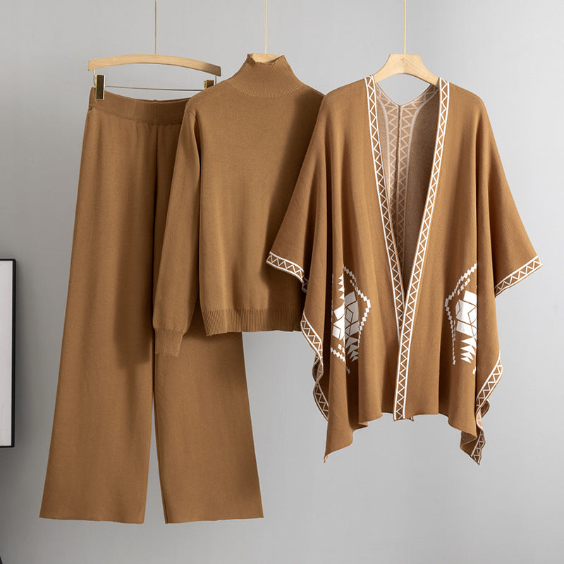 Women's Loose Idle Turtleneck Outer Wear Shawl Suits