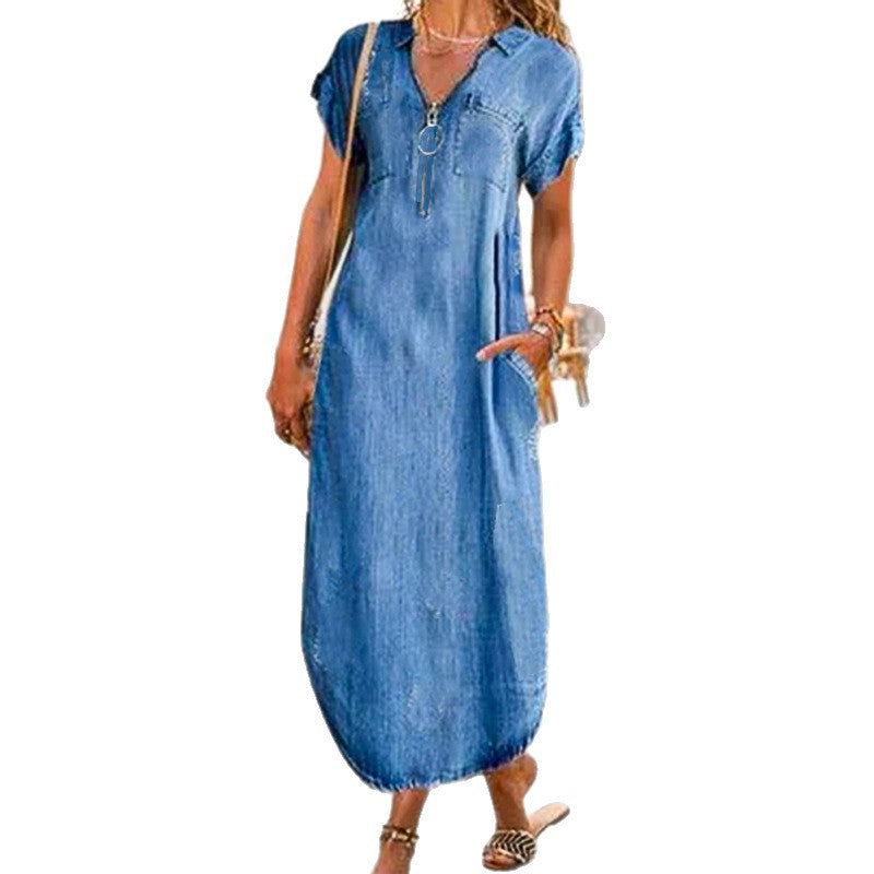 Women's Simple Comfortable Summer Elegant Zipper Sleeve Dress