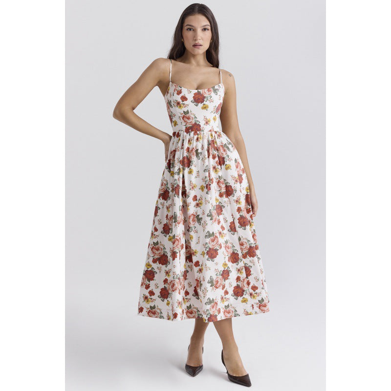 Women's Color Sexy Backless Spaghetti Straps Large Dress