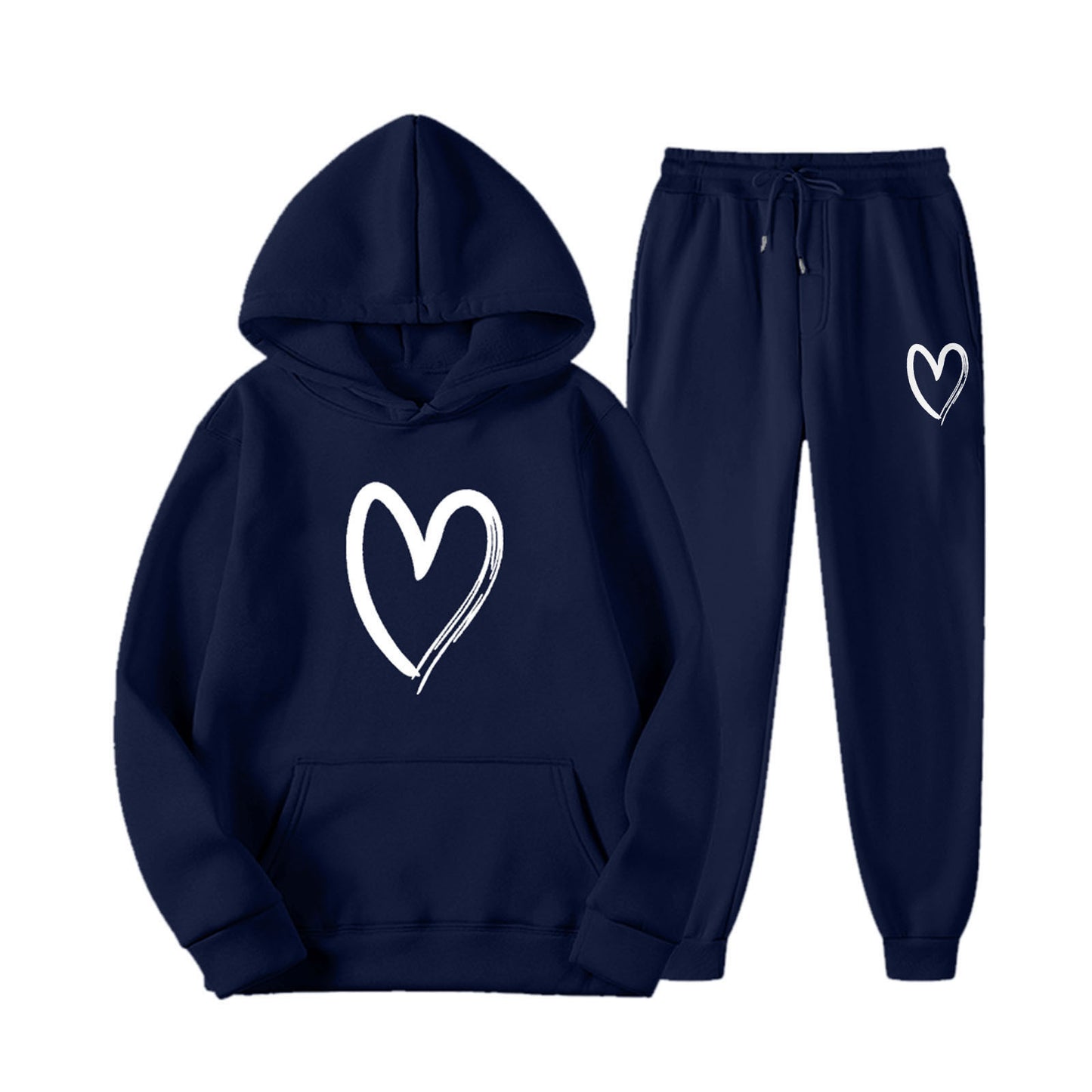 Women's Sports Printed Heart-shaped Solid Color Set Fashion Casual Suit