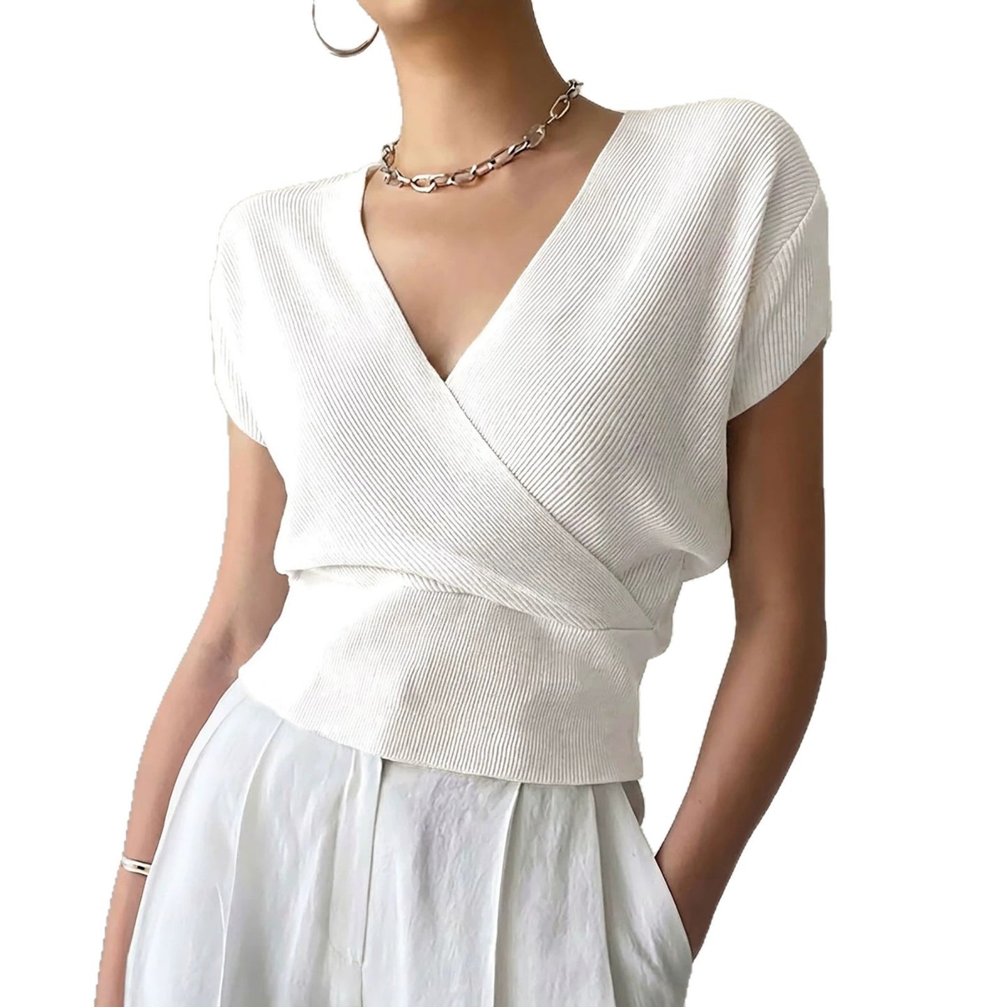 Women's Collar On Both Sides Easy Matching Waisted Design Sweaters