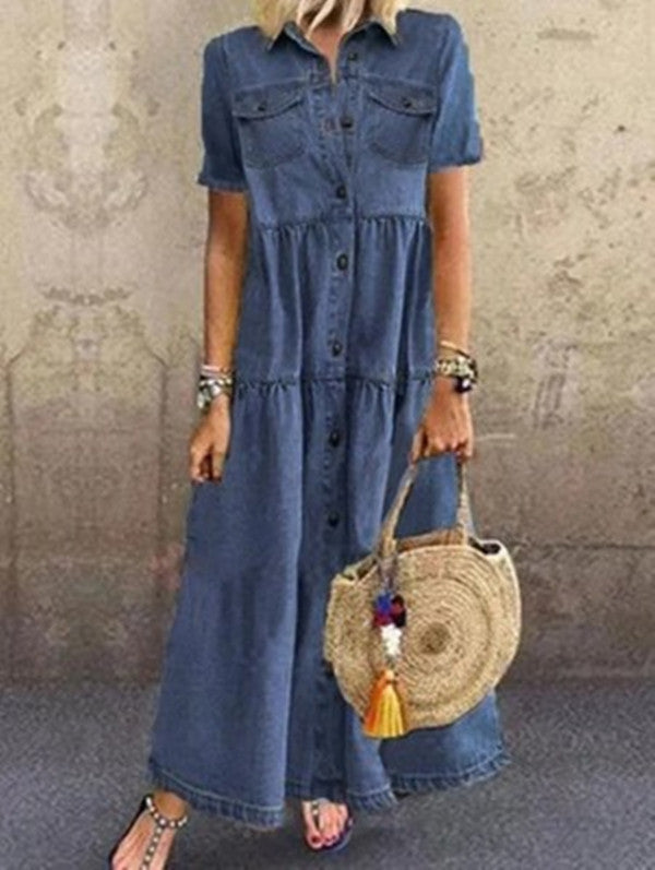 Elegant Denim Style Long Distressed Dress Dresses