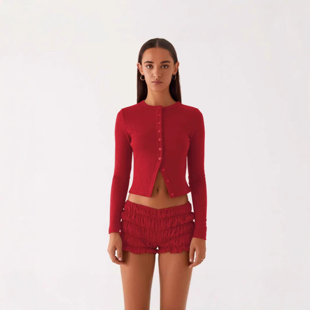 Beautiful Women's Solid Color Long Button Women's Sweater