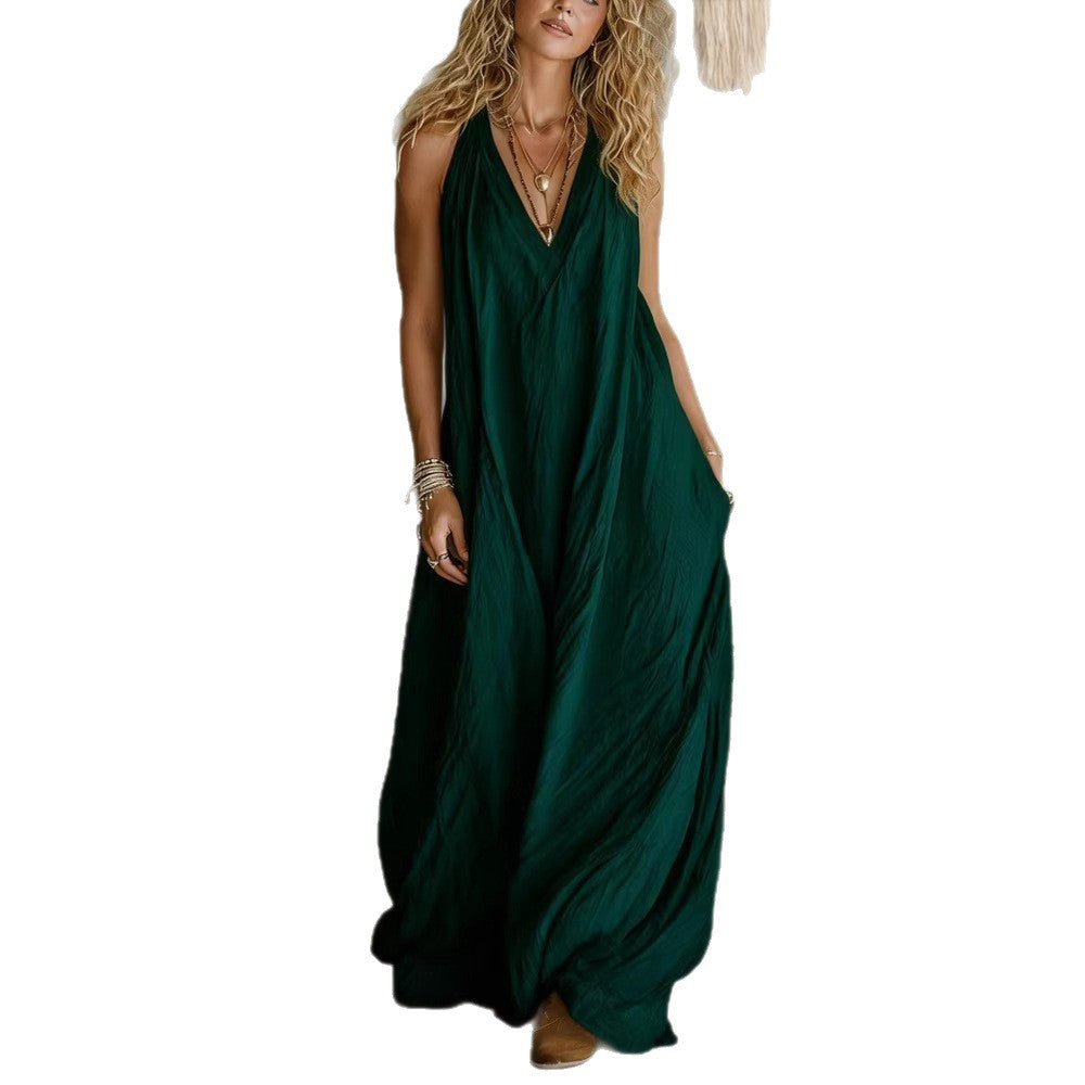 Women's Casual Sleeveless Loose Pockets Full-length Dress