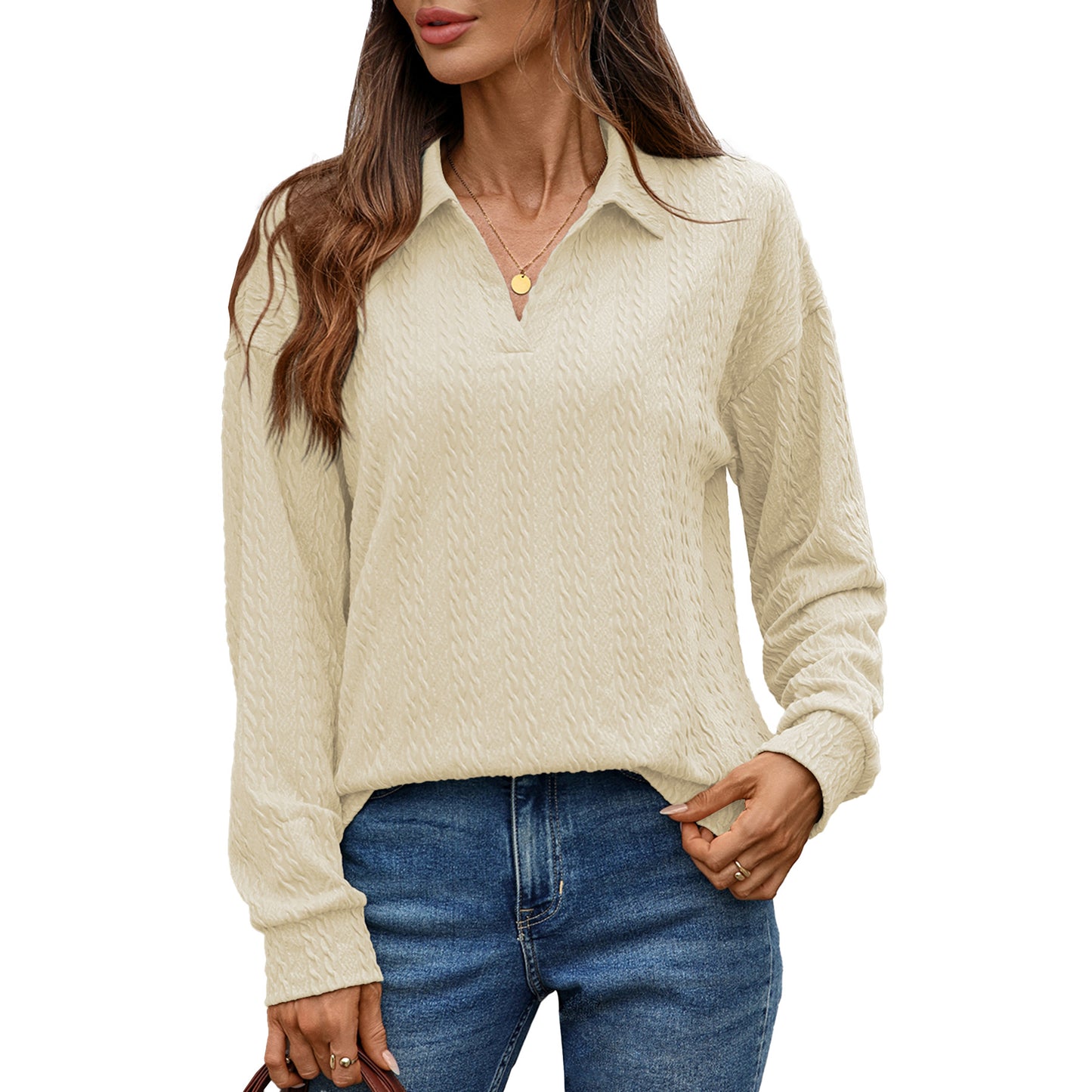 Women's Solid Color Pullover Sweatshirt Loose Lapel Long Sleeves Women's Sweater, Sweater