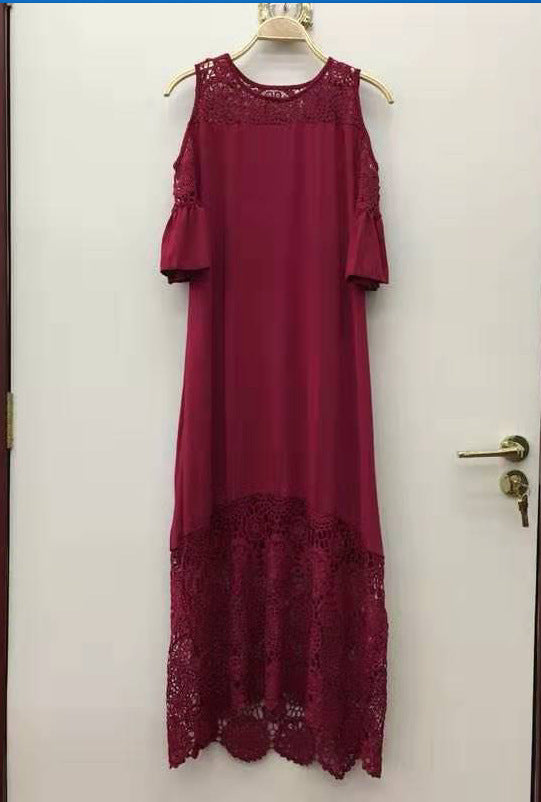 Women's Lace Patchwork Ruffled Sleeve Pullover Dress Dresses