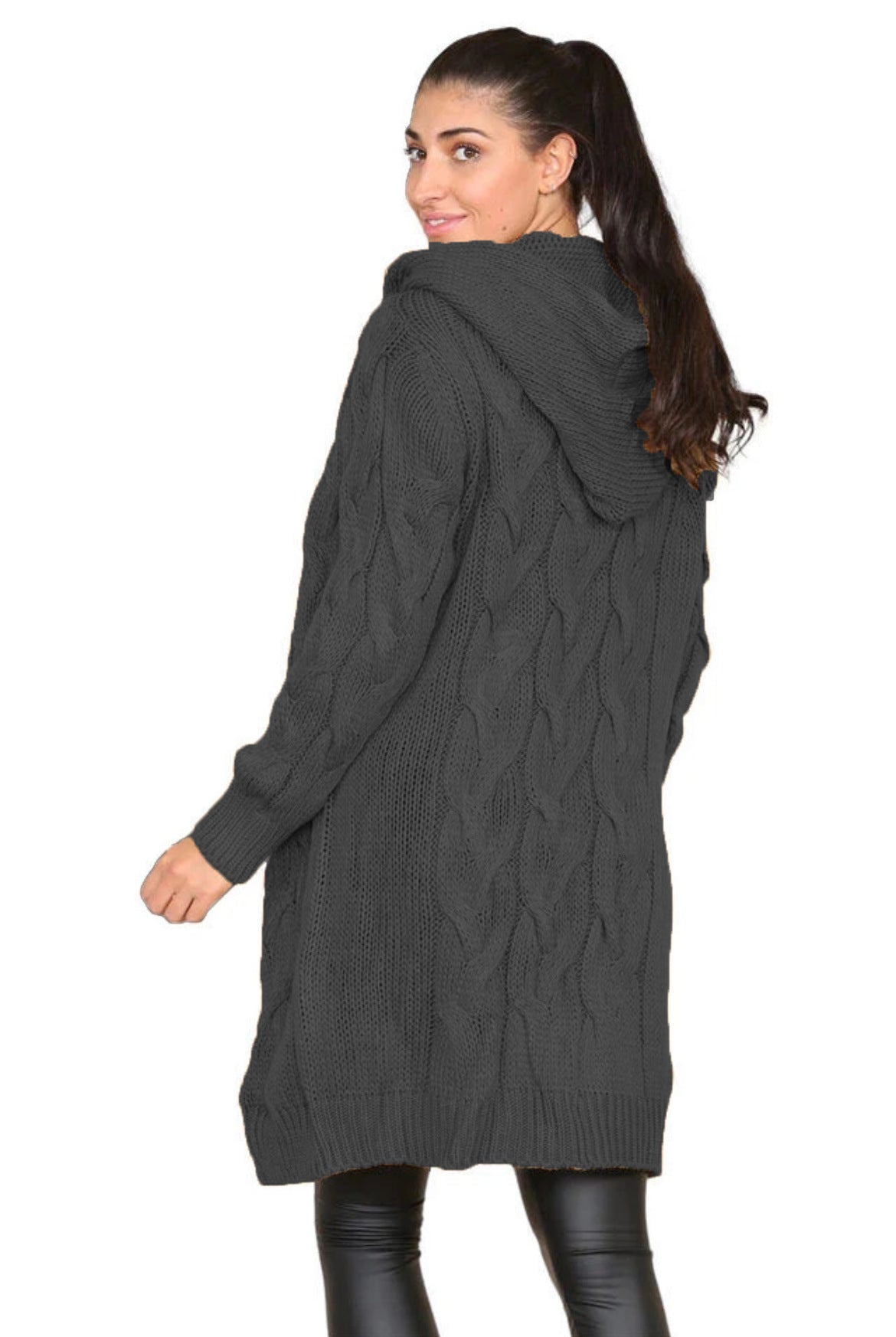 Women's Durable Solid Color Hooded Long Knitwear