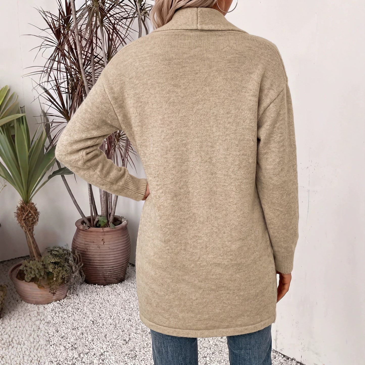 Mid-length Knitted Simple Neat Elegant Placket Double-breasted Exquisite Women's Sweater