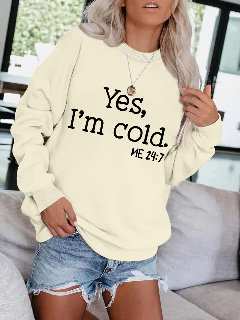 Women's Round Neck Slogan Pattern Trendy Long-sleeved Tops