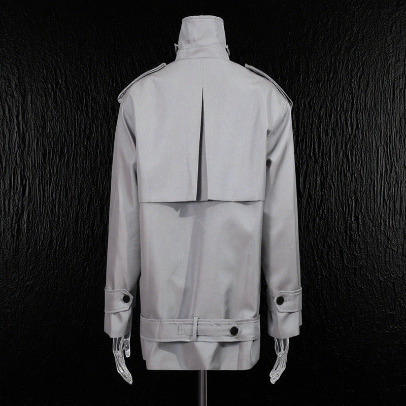 Women's Solid Color Windbreaker Fashionable Double-breasted Stand Collar Coats