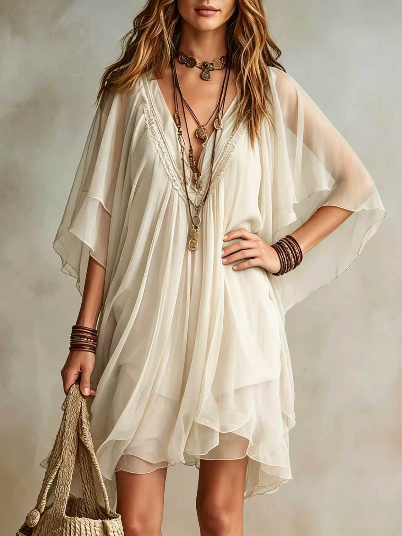 Women's Summer Chiffon Seaside Vacation Loose Beach Blouses