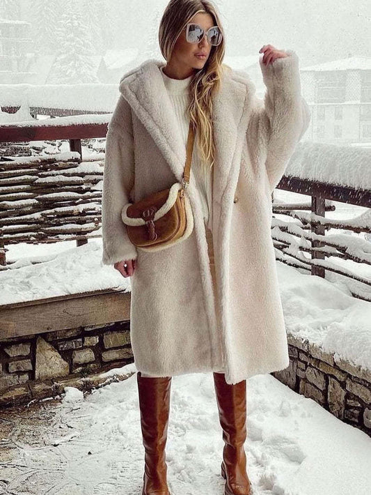Women's Loose Fur Integrated Faux Mid-length Lamb Coats
