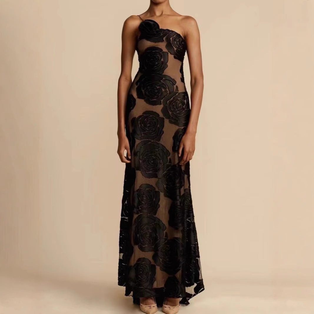 Sexy Burnt Flower Sling Shoulder Dress Dresses