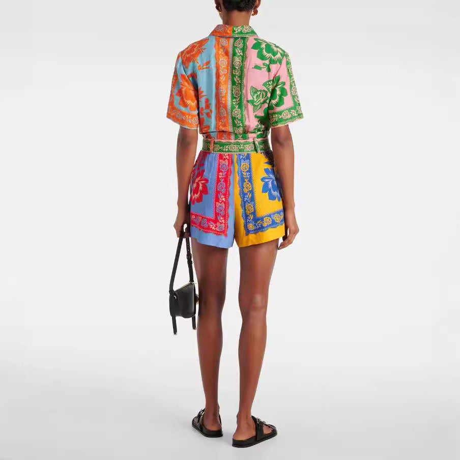 Women's Fashion Casual Linen Contrast Color Jumpsuits