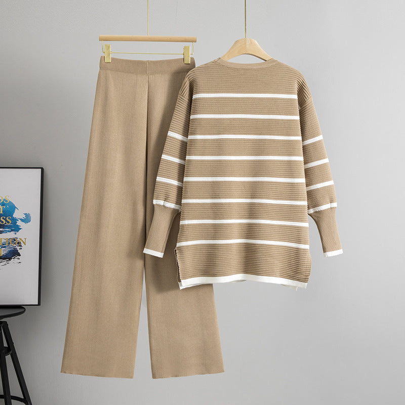Women's Lazy Striped Slit Autumn Mid-length Pullover Pants