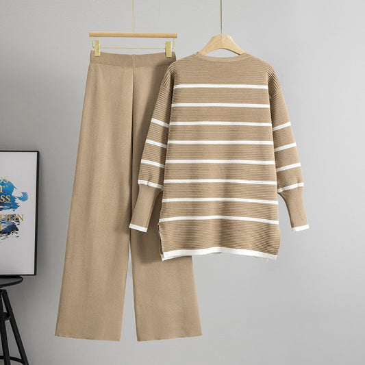 Women's Lazy Striped Slit Autumn Mid-length Pullover Pants