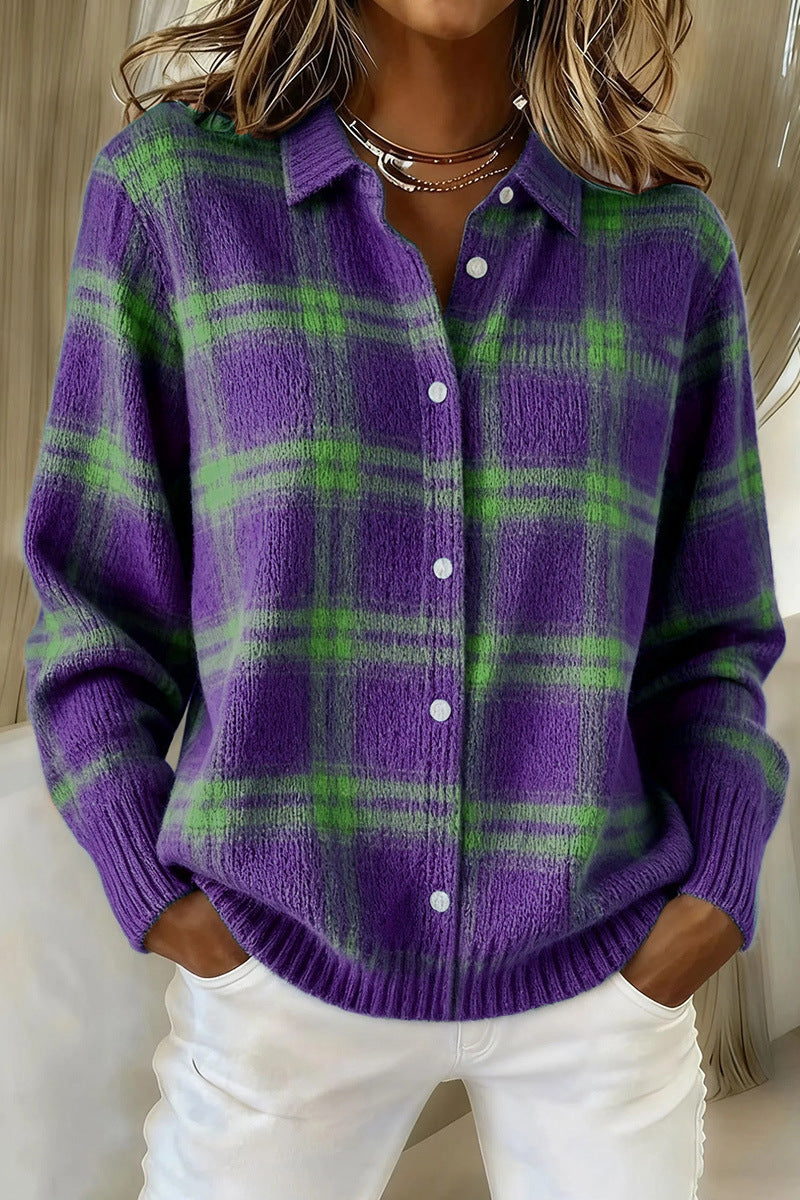 Women's Polo Collar Stripes Contrast Color Woolen Coats
