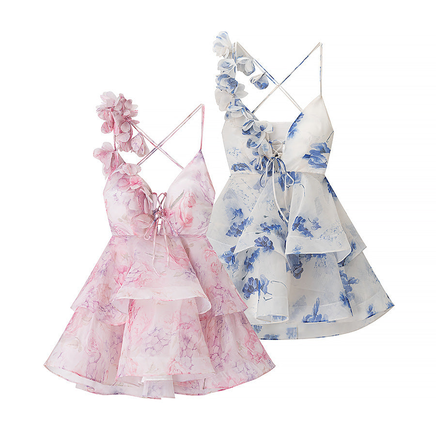 Women's Summer Halter Backless Flower Dress Dresses