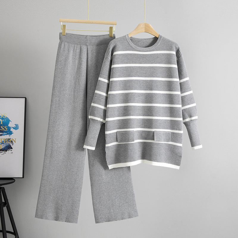 Women's Lazy Striped Slit Autumn Mid-length Pullover Pants
