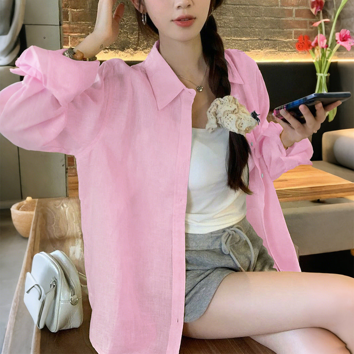 Women's Casual Vacation Style High-grade Solid Color Blouses