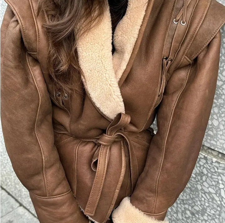 Women's Suede Warm Fur Brown Sweet Fresh Coats