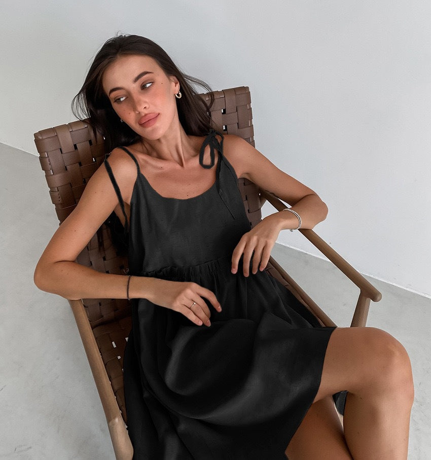 Women's Urban Sexy Cotton Linen Style Strap Dress