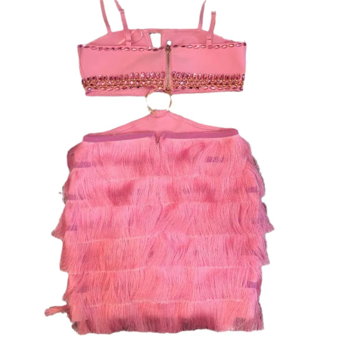 Wear Spring Fashion Backless Rhinestone Metal Dresses