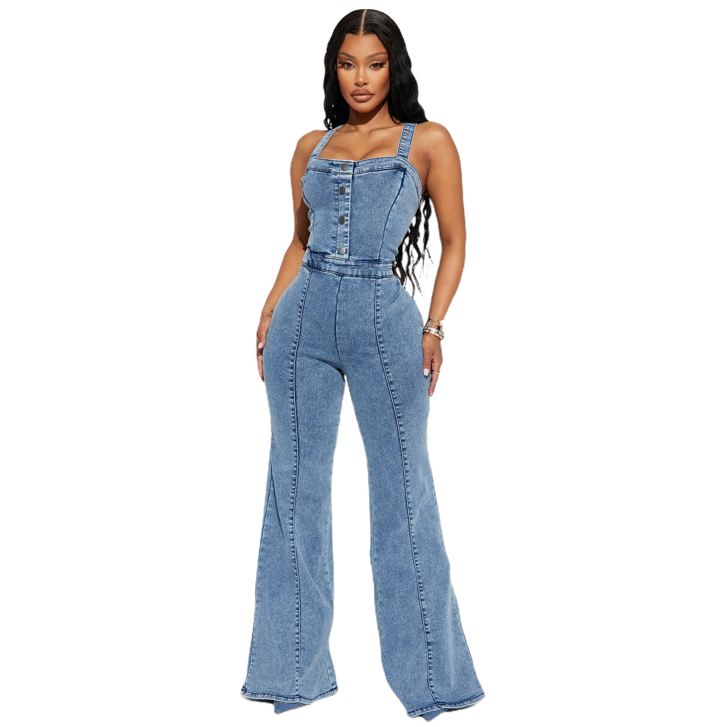 Women's Fashion Casual Button High Waist Sexy Horn Jumpsuits