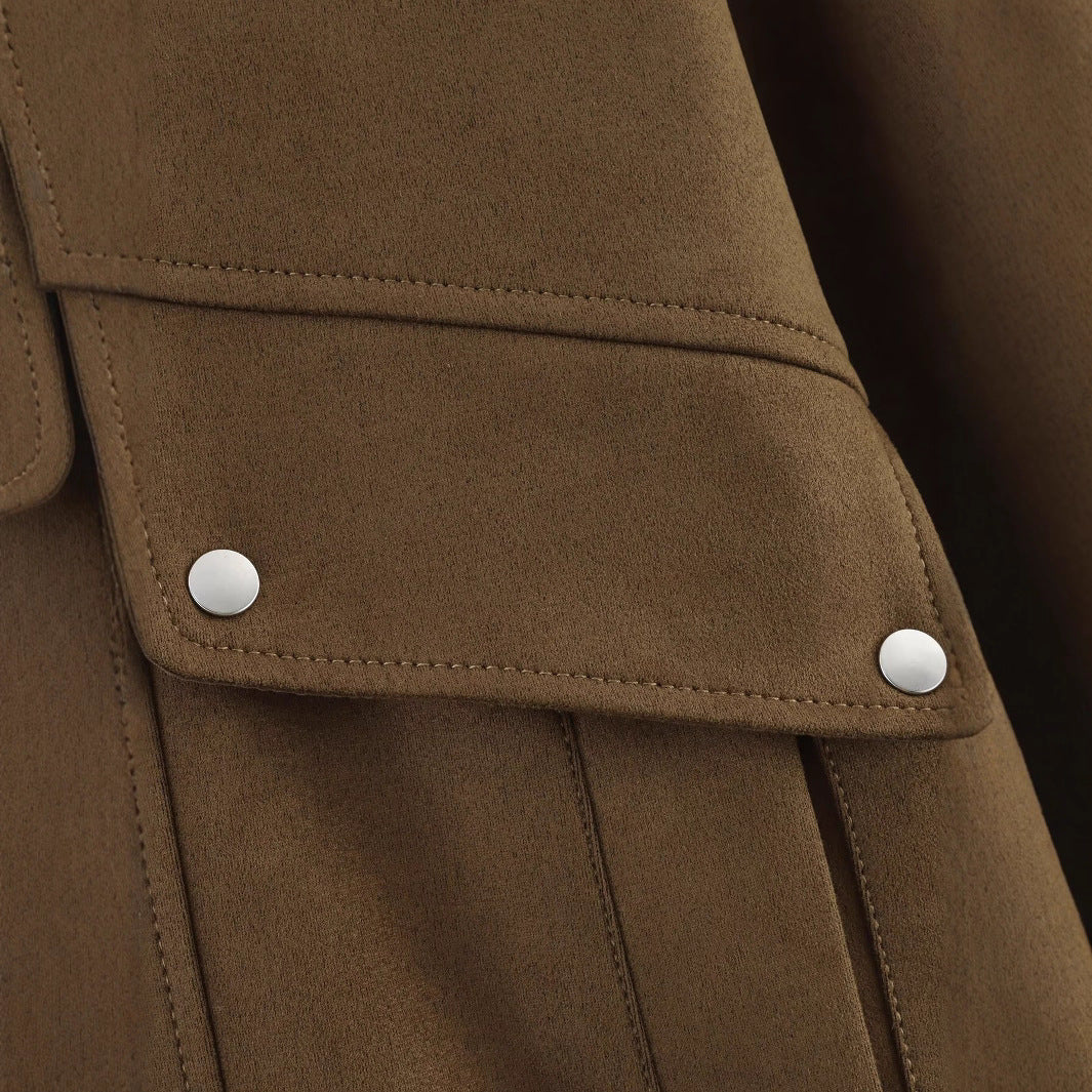 Women's Autumn Simple Casual Suede Zipper Ornament Jackets