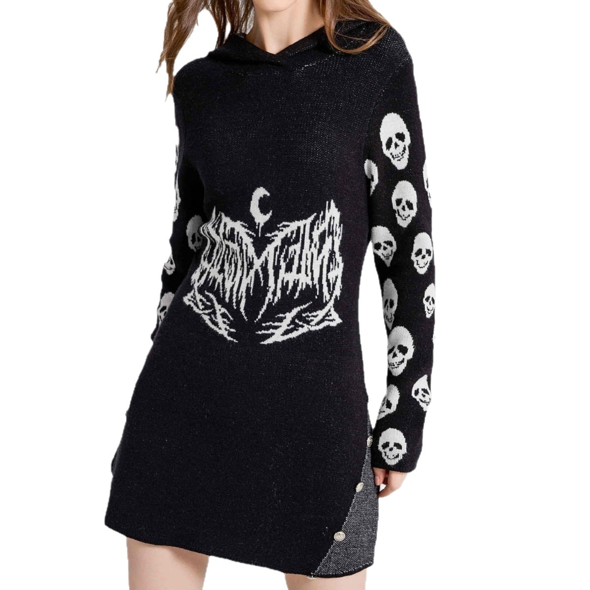 Women's Mid-length Dress Gothic Style Knitted Skull Women's Sweater