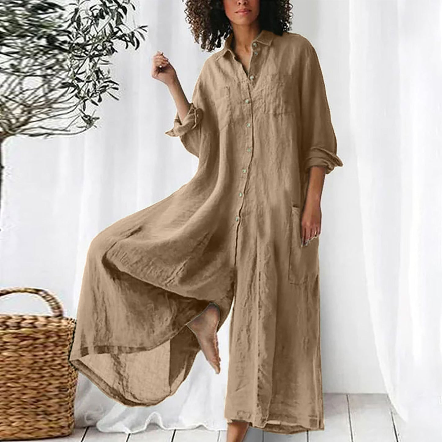 Women's Solid Color Casual Long Sleeves Mid-length Jumpsuits
