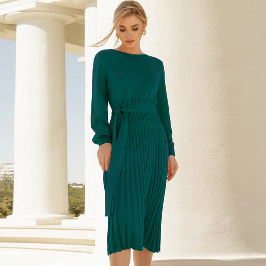 Women's Knitted Dress Pleated Mid-length Bottoming Dresses
