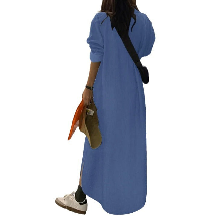 Denim Solid Color Temperament Commute Bohemian Dress