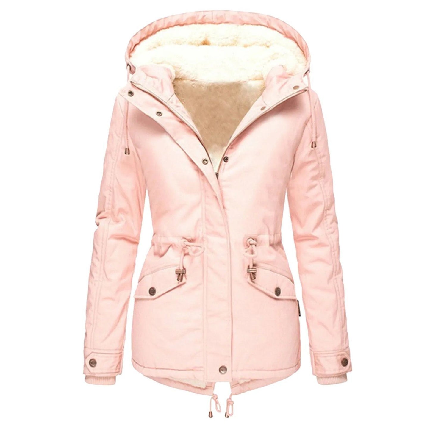 Women's Solid Color Hooded Parka Thick Veet Coats