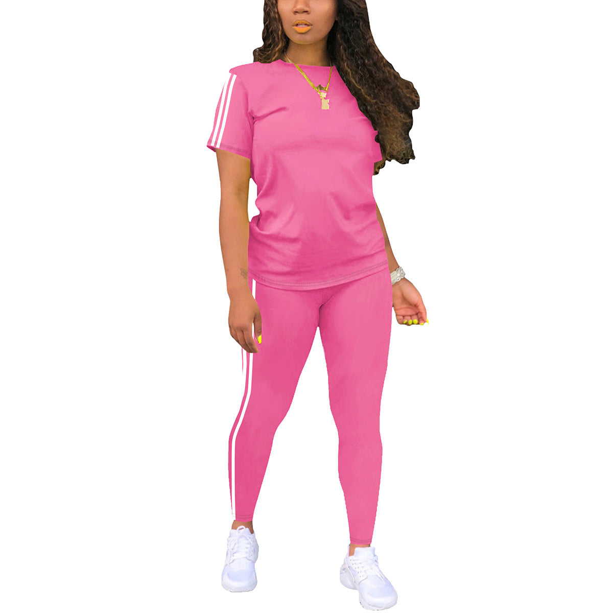 Women's Neck Short-sleeved With Trousers Side Stickers Tops
