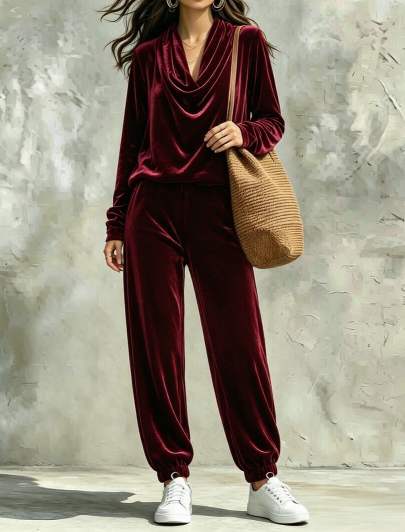 Women's Draped Collar Long Sleeve Ankle Banded Fashion Casual Suit
