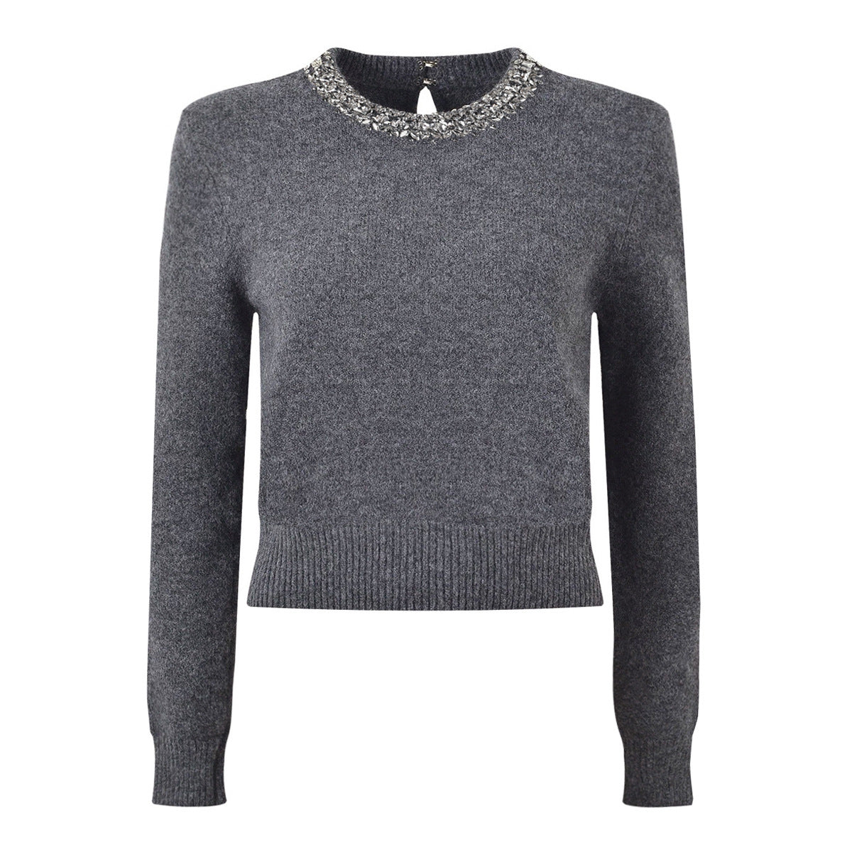 Women's Long Sleeve Round Neck Bead Cashmere Knitwear