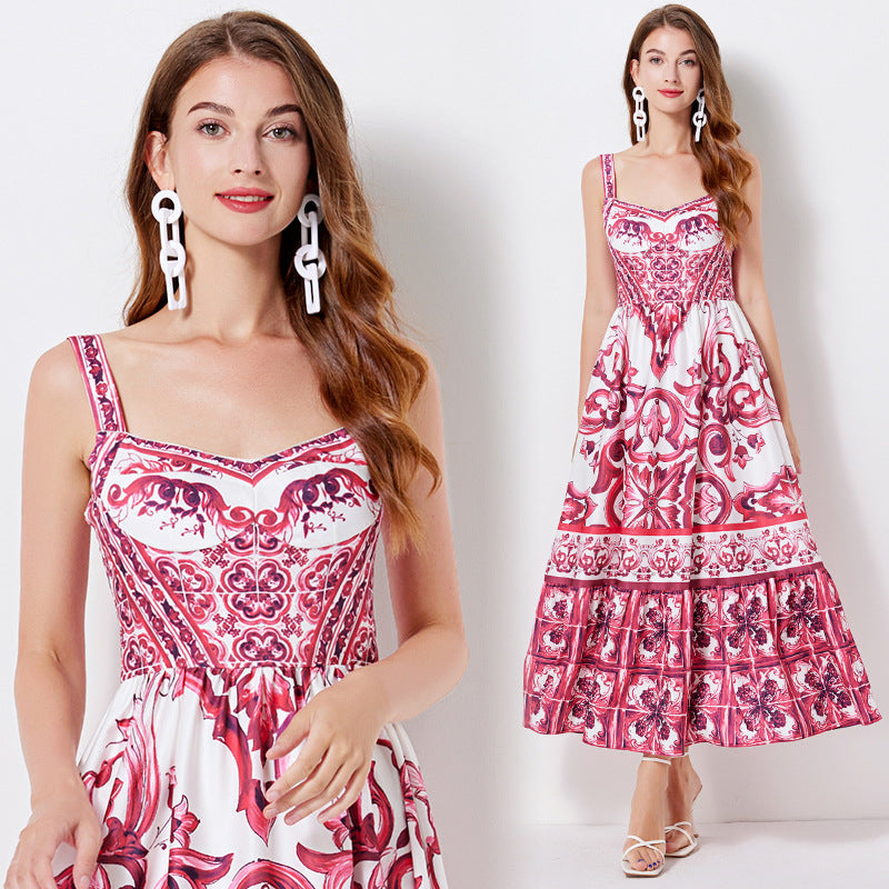 Positioning Printing Suspender Chest Pad Large Hem Long Dresses