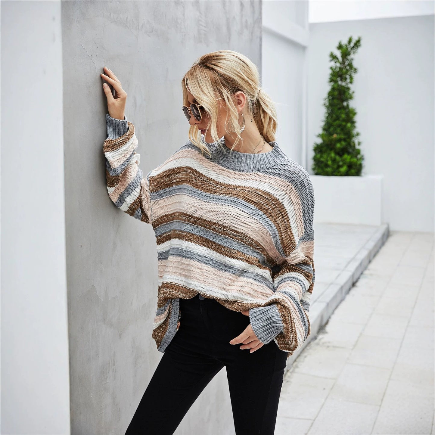 Durable Comfortable Women's Spring Pullover Stitching Sweater