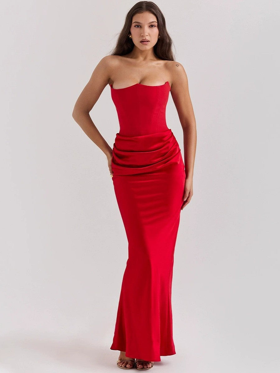 Women's Spring Pure Color Sleeveless Waist Sexy Dress