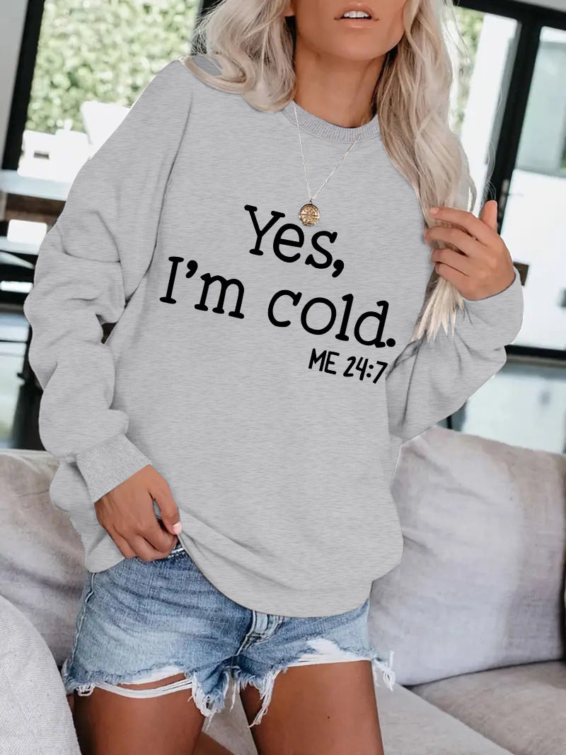 Women's Round Neck Slogan Pattern Trendy Long-sleeved Tops