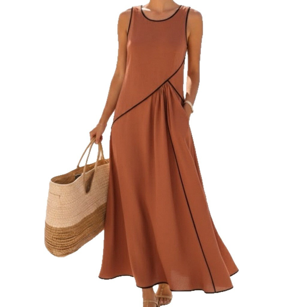 Women's Summer Mediterranean Vacation Style Contrast Color Binding Dress