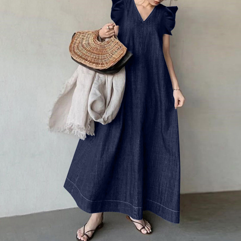 Denim Solid Color Temperament Commute Bohemian Plus Size