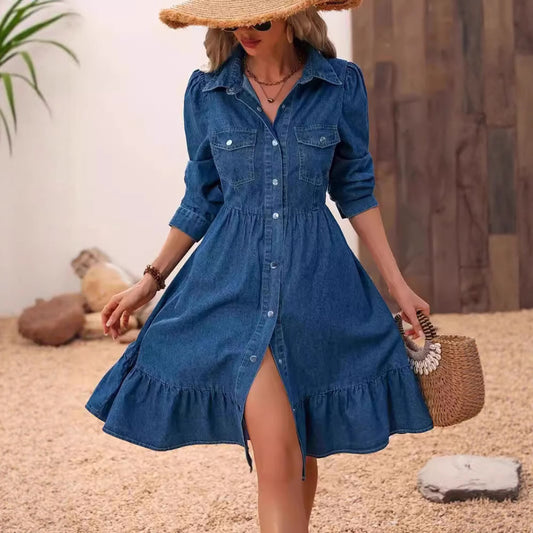 Blue Fashion Denim Dress Female Summer Dresses