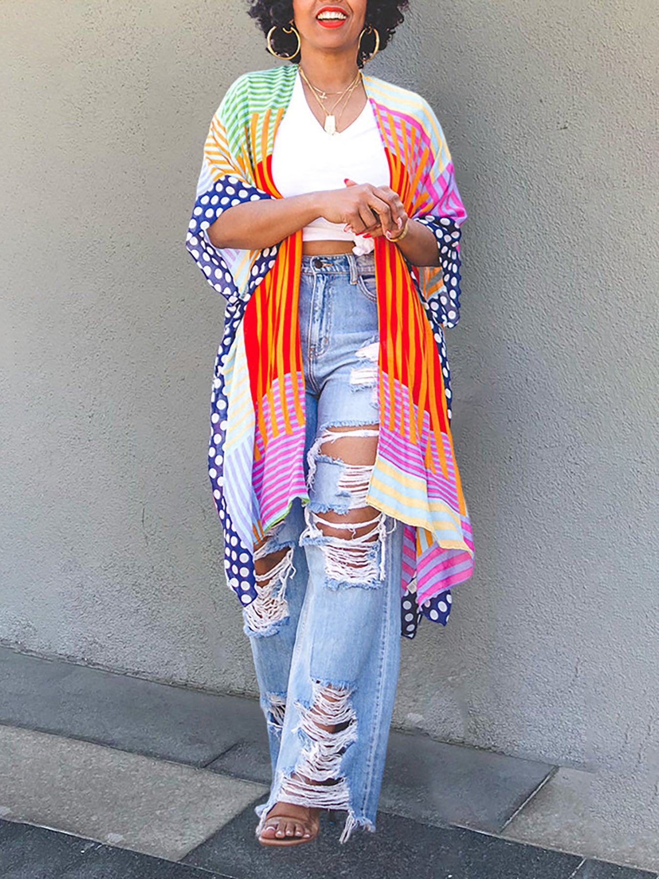 Fashion Digital Positioning Printing High Slit Blouses